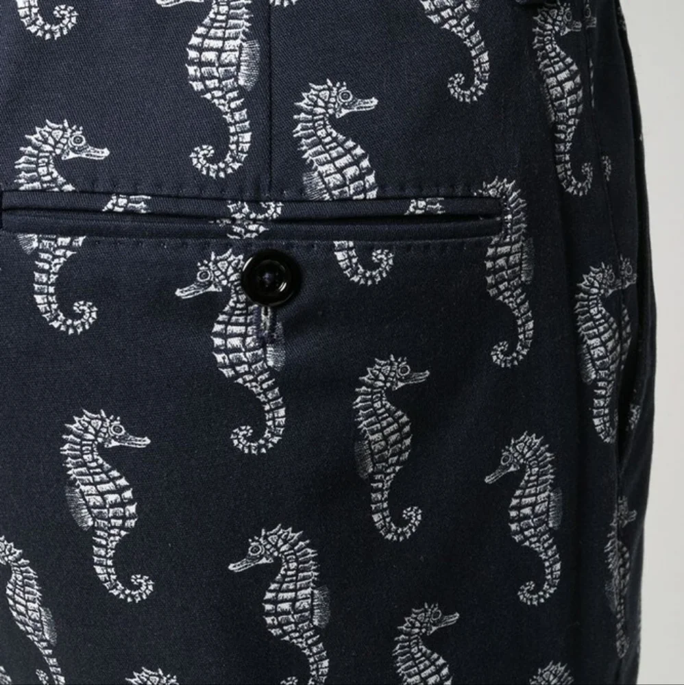 Dolce & Gabbana Dark Blue & White Seahorse Print Slim Fit Chino Pant 34" Waist - Picture 5 of 16